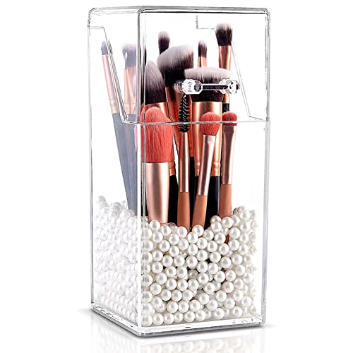 Organizador para brochas de maquillaje con tapa, organizadores transparentes de acrílico, caja de almacenamiento a prueba de polvo para maquillaje, organizador de lápiz de cejas, lápiz delineador de