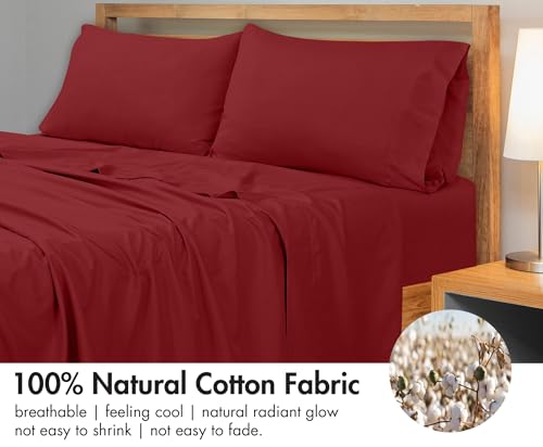 Image of Royale Linens 300 Thread Count 100% Long Staple Combed Cotton Flat Sheet - Super Soft - Top Sheets - Full Flat Sheet Sold Separately - Breathable, Cool & Crisp Percale Sheets Only (Full, Red)