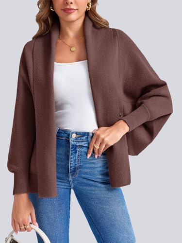 Image of Saodimallsu Womens Open Front Cardigan Batwing Long Sleeve Shawl Chunky Knit Loose Fall Poncho Sweater Coats