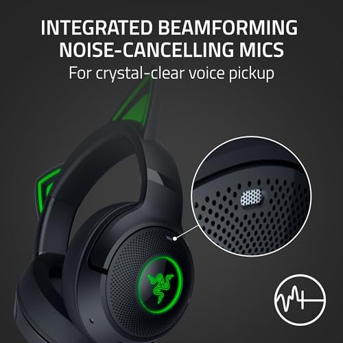 Image of Razer Kraken Kitty V2 BT Wireless RGB Headset: Chroma RGB Kitty Ears & Earcups - Bluetooth 5.2-40 mm Drivers - Noise-Cancelling Mics - Lightweight - 40 Hr Battery w /Type C Charging - Black