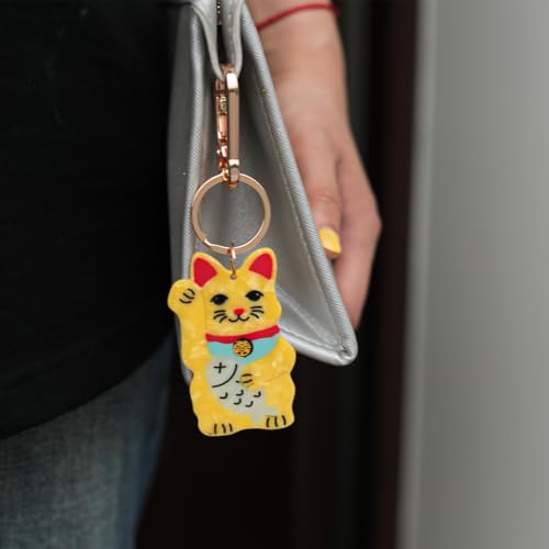 Japanese Maneki Neko Lucky Cat Keychain - Good Luck Charm Key Ring & Bag Clip Accessory for Purse