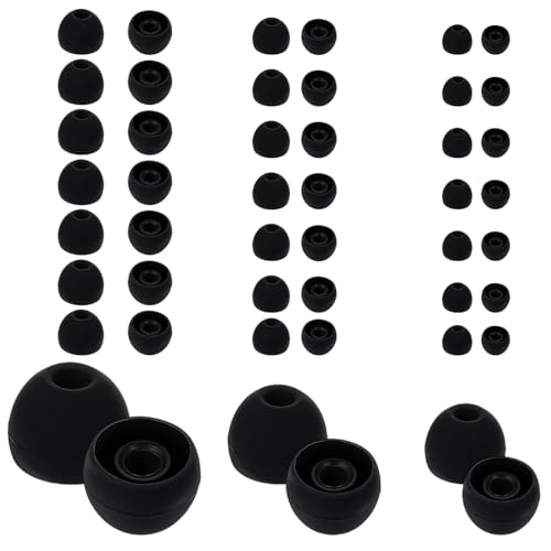48 tapones de silicona de repuesto, 3 tamaños negros, almohadillas de silicona de goma, suaves 10/12/14 mm, almohadillas antideslizantes de repuesto, adecuadas para la mayoría de los auriculares