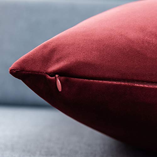 Image of JUSPURBET 28x28 Decorative Velvet Throw Pillow Covers Set of 2,Burgundy | Cozy Soft Euro Cushion Covers Cases with Hidden Zipper for Couch Sofa Bed Living Room Bedroom Christmas Decor