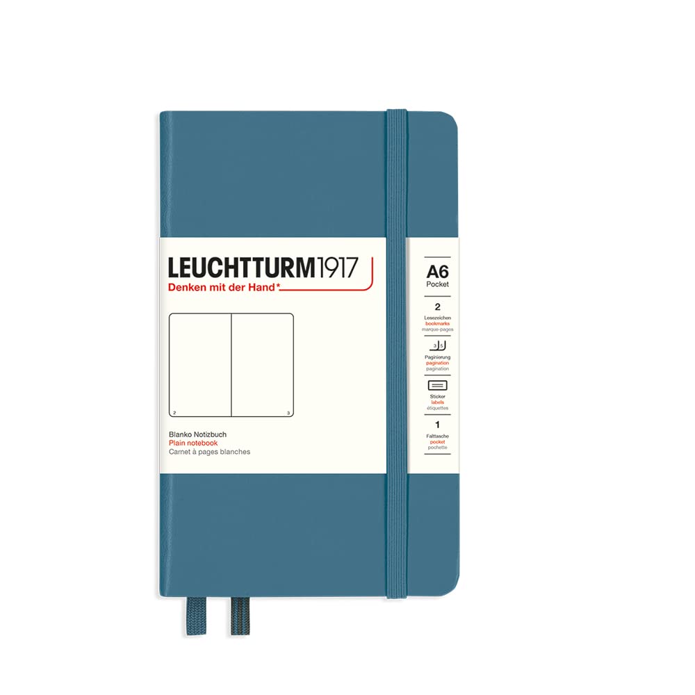 LEUCHTTURM1917 - Notebook Hardcover Pocket A6-187 Numbered Pages for Writing and Journaling (Stone Blue, Plain)