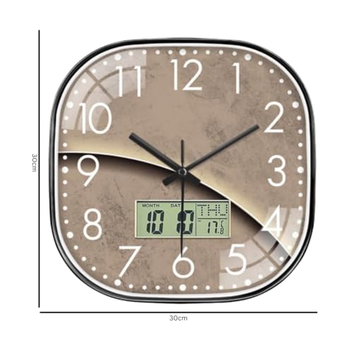 Image of Ash & Roh 12 Inch Silent Quatrz and Non-Ticking Wall Clock with Easy to Read Number and Analog Display Stylish & Decorative Design for Office, Living Room, Bedroom (Venus Digital Square)