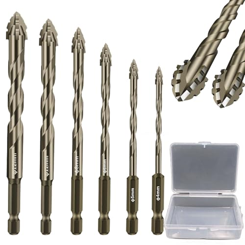 Syeefula Four-Flute Sawtooth Eccentric Drill Bit Set, Titanium-Coated, 4-12mm, 6pcs, For Wood, Metal & Plastic