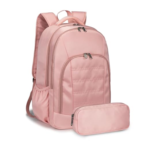 Image of Della Gao Laptop Backpack with Pencil Case, 15.6inch Pink Travel Backpack for Women, Water Resistant Computer Back Pack for Travel, Business, Work (S-Pink-Pencil Case)