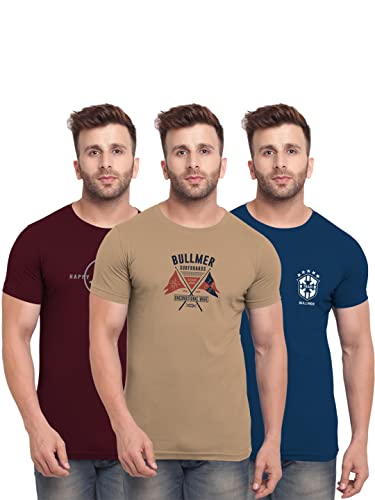BULLMER Mens Regular Fit Printed Round Neck Cotton Tshirt Pack of 3 BULLMER Mens Regular Fit Printed Round Neck Cotton Tshirt Pack of 3