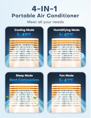 Image of 4-IN-1 Portable Air Conditioners, Evaporative Air Cooler w /4 Modes & 3 Speeds, 15H Timer for Smart Auto-off, 2-Gal Tank for 20H Cooling,17FT Remote,No Hose Needed - Orange