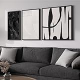 Framed Black and White Abstract Wall Art for Living Room, 3 Piece Canvas Prints Paintings Artwork for Walls, Modern Minimalist Abstract Pictures for Bedroom, Dining Room, Office Wall Decor