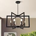 Black Farmhouse Chandelier, 6-Light Geometric Dining Room Fixture, Modern Industrial Foyer Lighting Fixtures, Rustic Farmhouse Hanging Pendant Lights for Living Room, Bedroom, Entryway, Kitchen Island