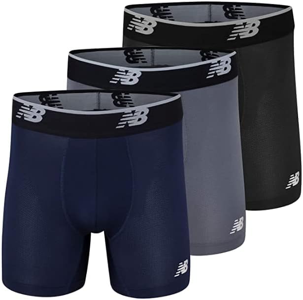 New Balance Men's Mesh 5" No Fly Boxer Brief, Athletic Compression Underwear (3-Pack), Lead/Pigment/Black, XX-Large