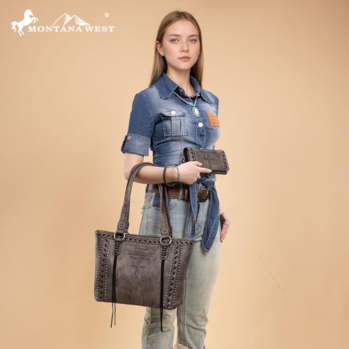 Image of Montana West Spiritual Collection Western Tote Bag for Women Vegan Leather Shoulder Handbag with Wallet