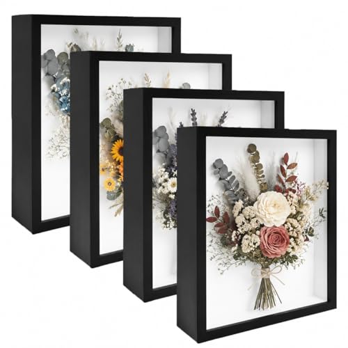 BeSlivewell 4 Pack Shadow Box Frame Display Cases, 8'x 10' Wood Deep Black Handicrafts Shadowbox...