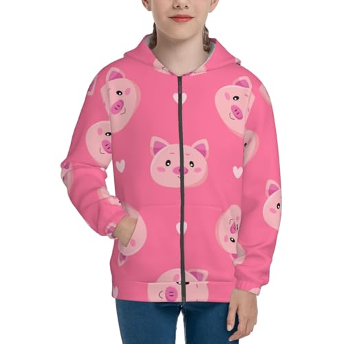 Cartoon Pigs and Hearts Kid Hoodies Boys Zip Up Sweatshirts Girls Pullover with Pocket3