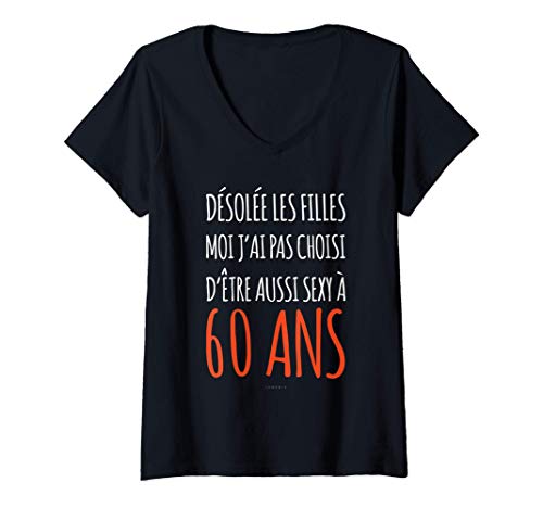 Femme Tee Shirt Femme Manche Courte Cadeau Anniversaire 60 Ans T-Shirt avec Col en V Cover