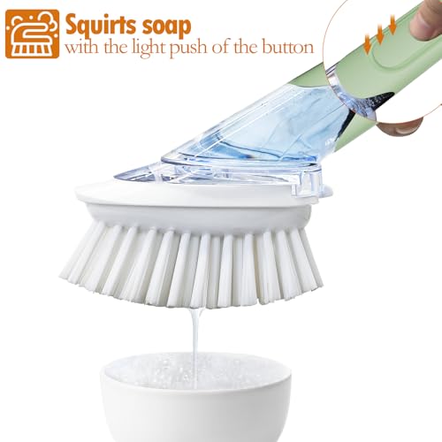Image of RIMAY Dish Brush with Soap Dispenser Dish Washing Brush with Handle | Soap Dispensing Dish Brush, Soap Brush for Kitchen Sink, Dish Wand Kitchen Brushes for Dishes /Pans /Pots /Sink (Green)