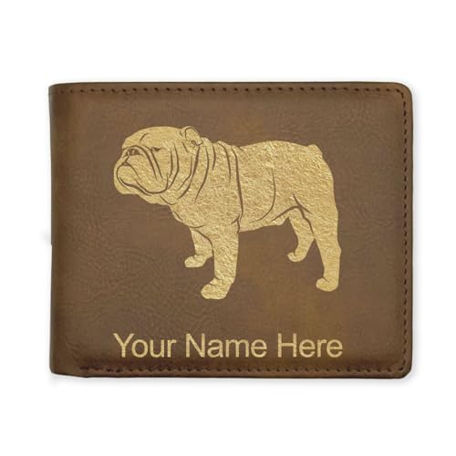 LaserGram Faux Leather Bi-Fold Wallet, Bulldog Dog, Personalized Engraving Included (Rustic with Gold)