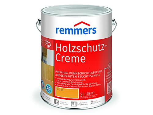 Remmers Holzschutz-Creme 3in1 kiefer, 5 Liter, tropffreie Holzlasur für aussen, 3in1: Imprägnierung, Grundierung & Lasur in EINEM Arbeitsgang