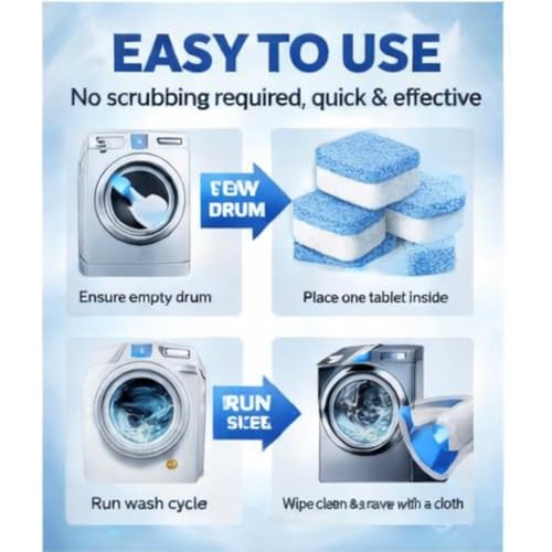 Image of Washing Machine Cleaner Tablets (16 Tablets) | Drum & Pipe Deep Cleaner |Removes Odour, Limescale & Residue | For Front Load & Top Load Fully Automatic Washing Machines | Fresh Scent