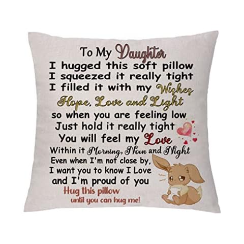 Daughter Gift Hug Cushion Covers Birthday Gift Girl Pillow Case Accompany Graduation Present Inspirational Keepsake Christmas New Year Pillowcase Hug This Pillow Until You Can Hug Me (Daughter) Cover