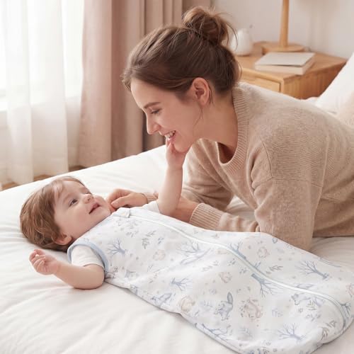 Image of Duomiaomiao Baby Sleep sack 1.0 Tog, 2 Pack Cotton Baby Sleeping Bag All Years Round, Wearable Blanket Unisex Toddler Newborn Sleep Bag 6-18 Months, Rabbit&Fox