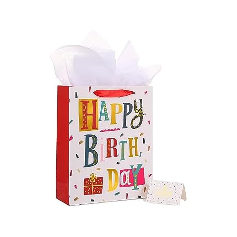 jabberwpacking Large Birthday Gift Bags with Tissue Paper and Greeting Card 12.6" Happy Birthday Bag for Men Women Kids Cover