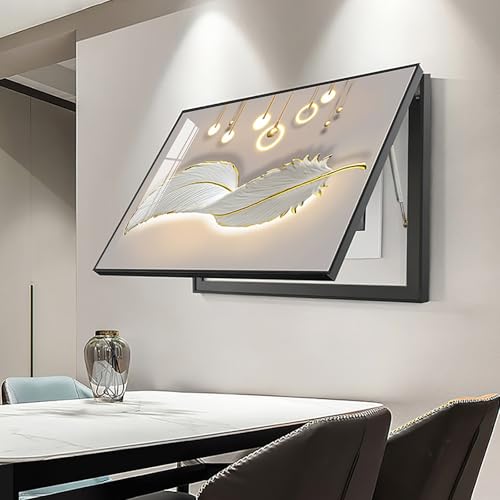 Breaker Box Cover Decorative, Electric Meter Fuse Box Cover, Modern Wall Art Painting, Crystal Ceramic Surface, Sliding or Flip-up Design, Widely Used(Gold 3,55 * 45cm/21.6 * 17.7in)