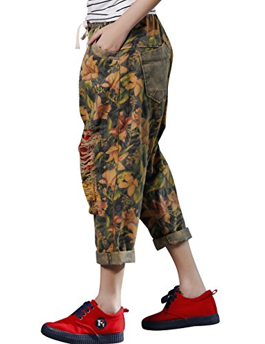 Women's Elastic Waist Harem Pants Drop Crotch Ripped Jeans Style 44