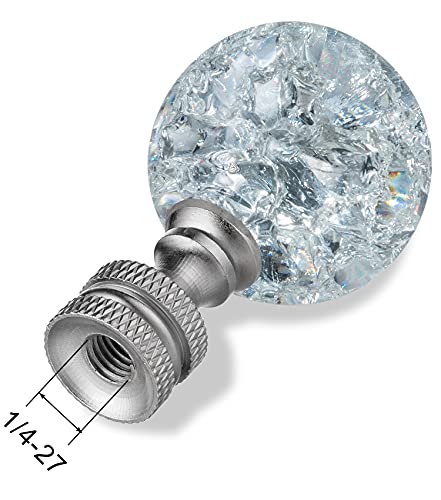 Image of Crystal Lamp Finials with Crackle Ball Design and Silver Lamp Screw Knob Base, Lamp Topper Decorative for Table and Floor Lamp Shade Top (Silver)