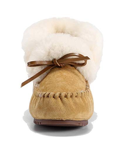 U-lite Women's Moccasin Slippers with Warm Wool Lining, Pigskin Leather Non-Slip Rubber Sole for Indoor and Outdoor Casual Winter Flat Shoes3