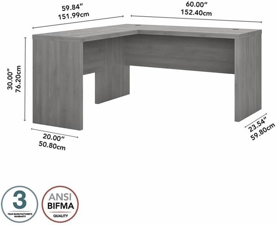 Bush Business Furniture L Shape Desk with Wire Management Echo Collection Corner Computer Table with Quick-to-Assemble Hardware Home Office Credenza 60Wx60Lx30H