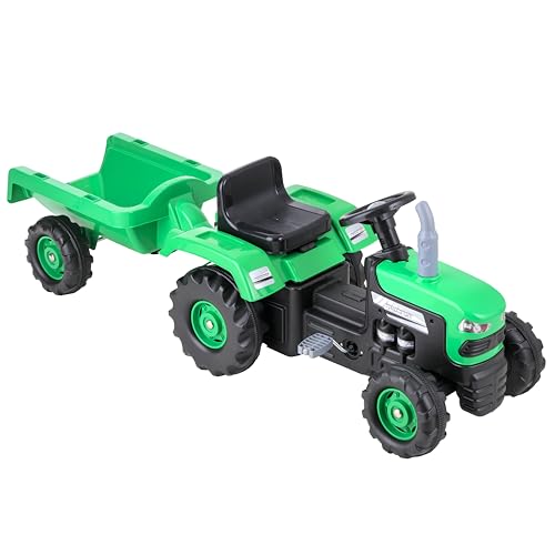 Baroni Toys Trattore a Pedali Verde con Rimorchio