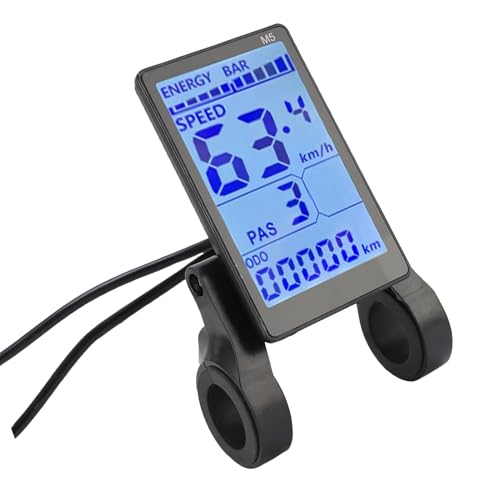 Jiawu 電動LCDディスプレイメーター、M5 EバイクディスプレイメーターコントロールパネルウォータープルーフSMケーブル、22.2mm/0.9インチハンドルバーのデジタル速度計走行距離計