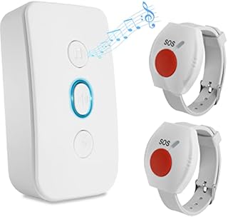 Notrufknopf für Senioren, Senioren Notruf Armband USB Wiederaufladbar, Kabellos Handys Alarm Hausnotruf Empfänger mit 1 Empfänger und 2 Tragbare Sender, Geeignet für ältere Patienten