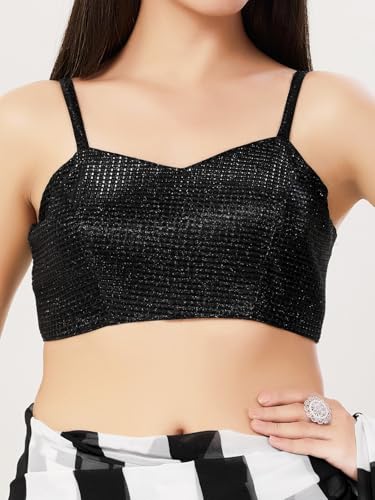 Image of Vamas Women's Shimmer Sleeveless Saree Blouse | Sweetheart Neck Padded Crop Top Blouse Designer Blouse for Lehenga & Saree | Available in Gold, Copper, Silver & Black