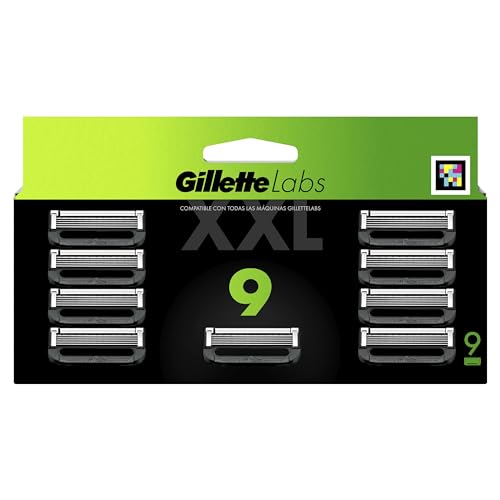 GilletteLabs Recambios Para Máquinas De Afeitar, Compatibles Con GilletteLabs Con Barra Exfoliante Y Heated Razor, 9 Recambios