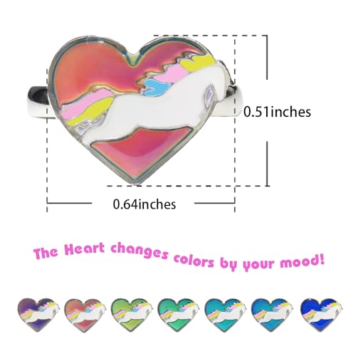 Cute Unicorn Horse Color Change Heart Mood Ring Gift for Girls Size Adjustable2