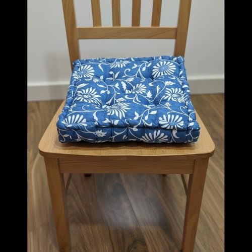 Image of Amazon Brand - Umi Chair Cushion Comfortable Thick Tufted Seat Cushion Cushion for Meditation,Floor Cushion for Sitting in Living Room,Indoor Pads Seat Set of 1,16X16(Inches) (Blue;White)