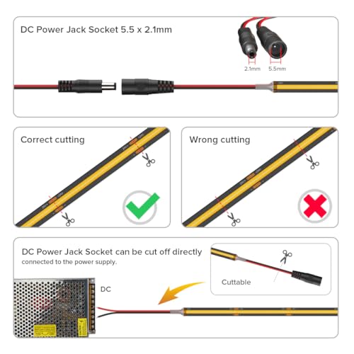 Tira LED COB 16.4FT 480LEDs/m 24V Blanco cálido 2700K FCOB miniatura 3