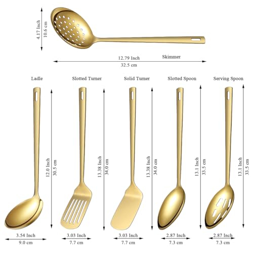 Evanda Oro set utensili cucina 6 pezzi, acciaio inossidabile, set di spatole per utensili da cucina per impieghi gravosi, accessori da cucina essenziali per la casa - immagine 3