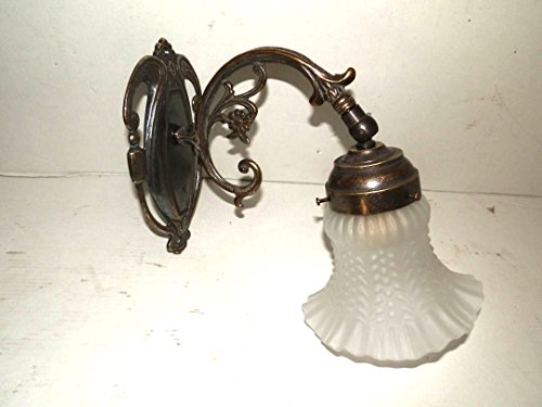 Applique lampada da parete in ottone con vetro Liberty