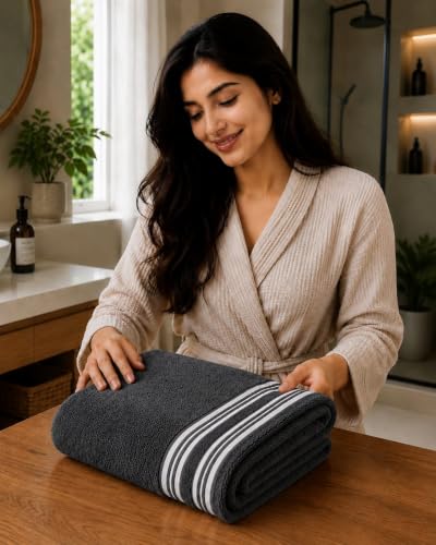 Image of Kiyro 100% Cotton Towels for Bath | Towels for Bath Large Size Bath Towel - Soft & Absorbent | 450 GSM | 1 Piece Bath Towel for Men /Women | Urban Comfort | 70 cms x 140 cms (Dark- Grey)