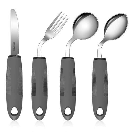 CEOTIS 4-Teilig, Easy Grip Besteck 42° Winkel Besteck mit Dickem Griff Behinderten Esshilfen Rutschfeste Griffe Löffel Messer Gabel Besteckfür für...