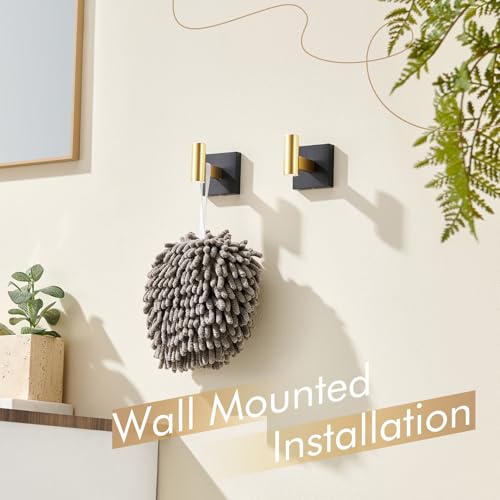 Image of KOKOSIRI Robe Hooks for Bathrooms Towel Hook Wall Mounted Coat Hooks, Bathroom Hardware 2 Pack Black with Gold Stainless Steel B1013GDK-P2