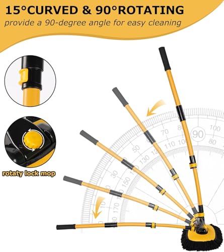 Image of Fulminare 15 Curved Car Cleaning Brush Duster with Telescopic Handle 43 inch Aluminum Alloy Long Rod Wash Mop for Washing Car Van Soft Chenille Scratch Free Car (Black)