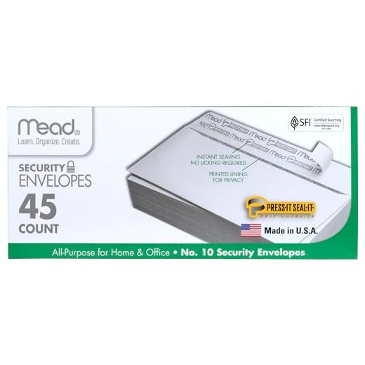 Mead #10 Envelopes, Security Printed Lining for Privacy, Press-It Seal-It Self Adhesive Closure, All-Purpose 20-lb Paper, 4-1/8" x 9-1/2", White, 45/Box (75026)