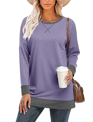 BETTE BOUTIK Women's Drop Long Sleeve Sweatshirts Casual Crewneck Tunic Tops Sweartshirts With Side Slits S-3XL