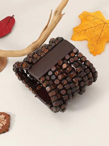 Stretch Wooden Beads Cuff Bracelets Multi Layered Natural Wood Beads Chunky Bangle Wooden Handmade Wide Bracelets Bohemia Jewelry for Women Men4