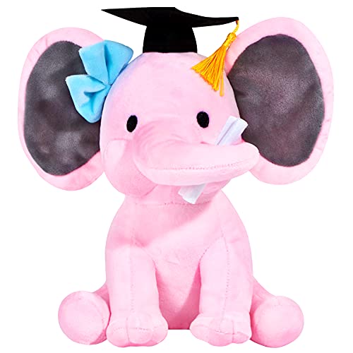 Houwsbaby Creative Graduation Elephant Stuffed Animal Plush Soft Toy Gift Home Office Decorations for Students Boys Girls Companion Pet Present for Holiday Birthday,Pink